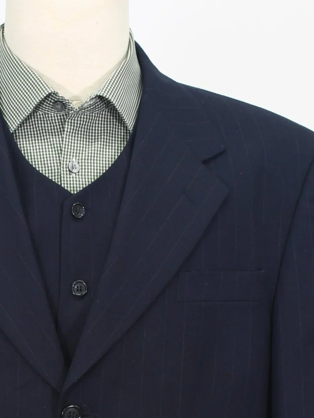 Giancarlo Pelle 42S 35x26 Navy 3-Piece Full Suit 3-Button Stripe R956